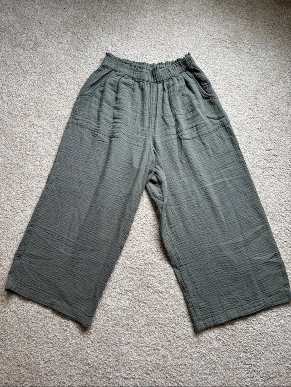 a.n.a Olive Green Wide-Leg Cotton Gauze Pants - Picture 1 of 7